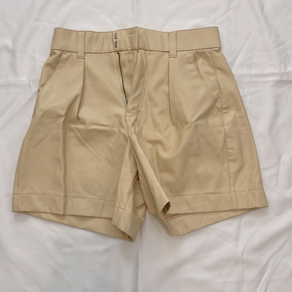 Abercrombie & Fitch pleather tan/beige pleated shorts. Size small.